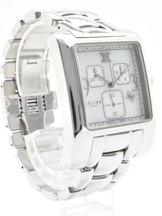 Celine Chronograph Watch Square Silver Dial Stainless Steel Quartz Date main image 8